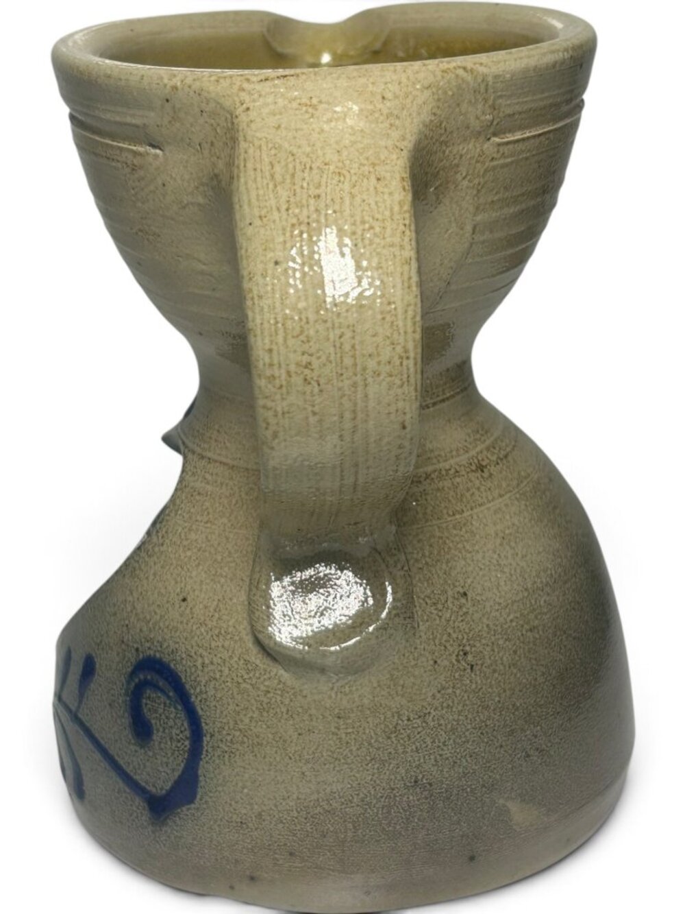 Stoneware Oil/Butter/Syrup Warmer Heart Cut Blue Floral Handled Pottery Burner - Picture 4 of 10